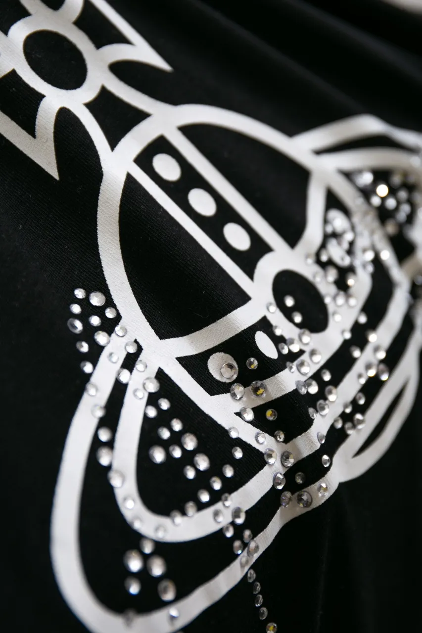 vivienne west wood Queen Mother West U-neck Hot Diamond Saturn Logo Big T Short Sleeves 220g 32 Count High Density Double Yarn Pure Cotton Size: XS-L Color: White Black